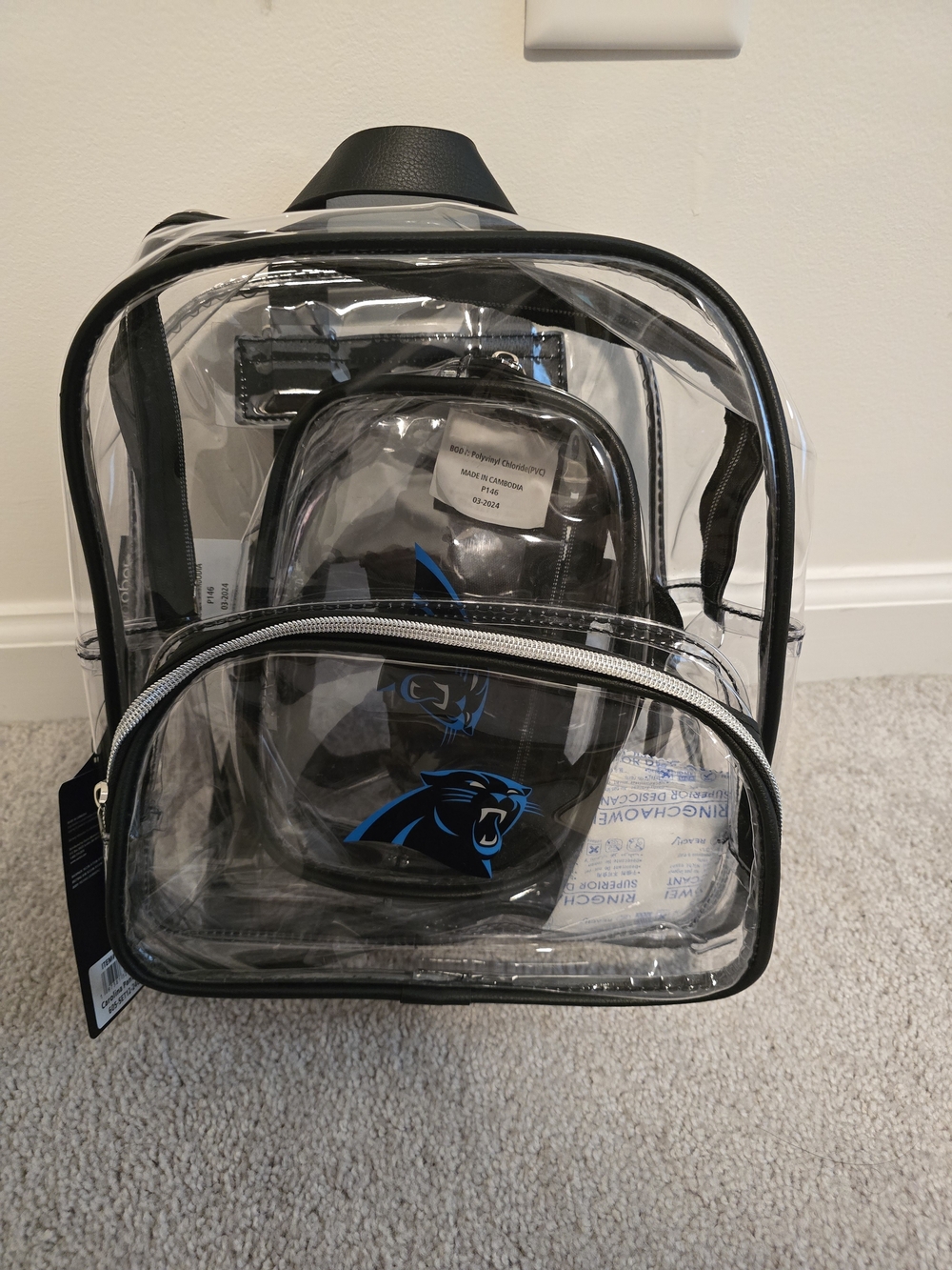 NFL Clear Backpack with Black Trim and Blue Team Logo